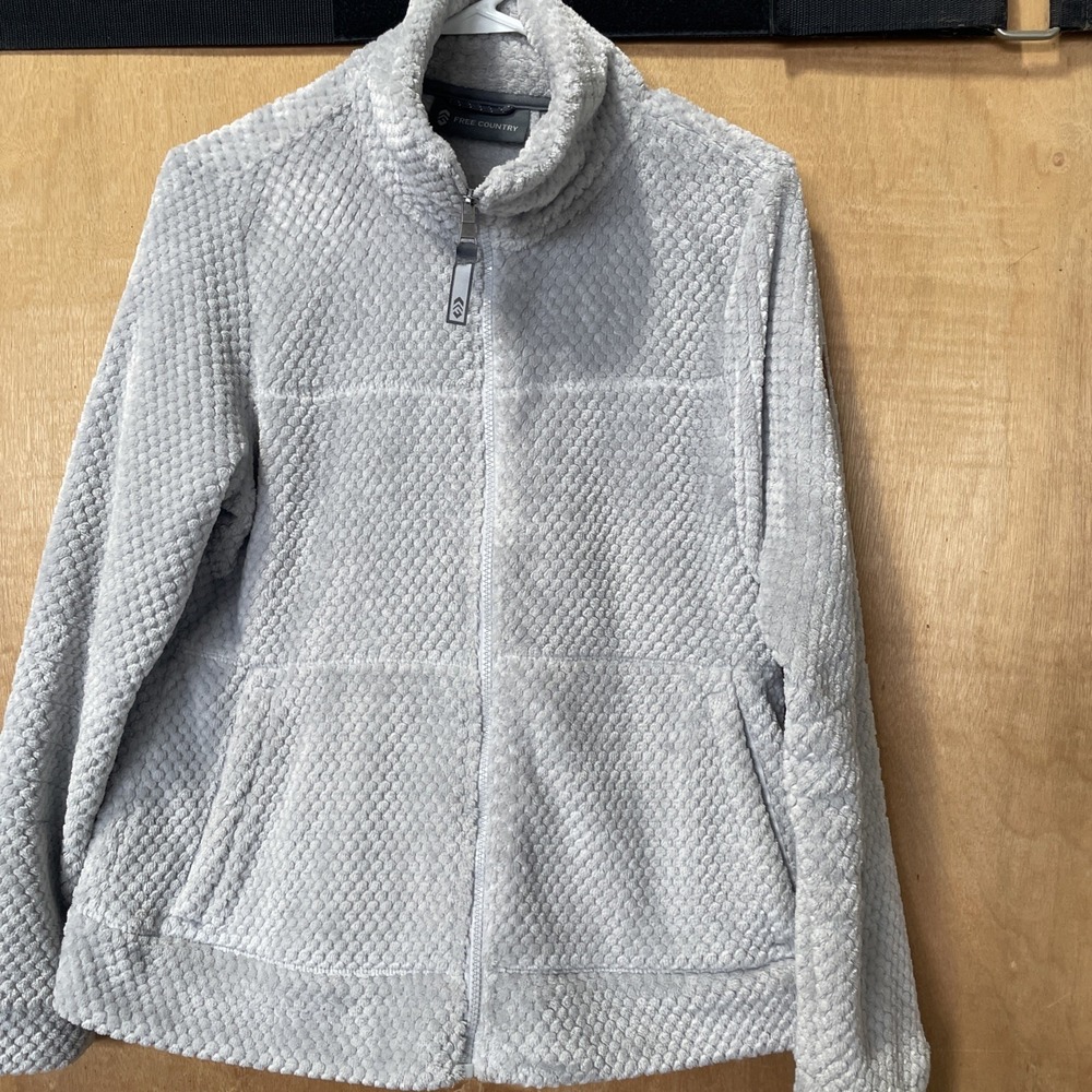 Free Country Braided Butter Pile Jacket Womens Medium  Frost Light Gray Full Zip